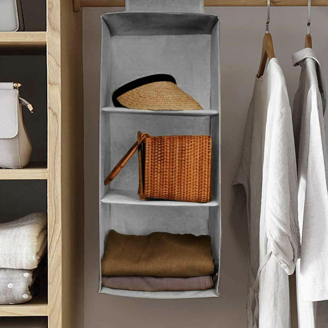 Hanging Wardrobe Organizer- 3 Shelves Non-Woven Fabric Hanging Storage Wardrobe Organizer.
