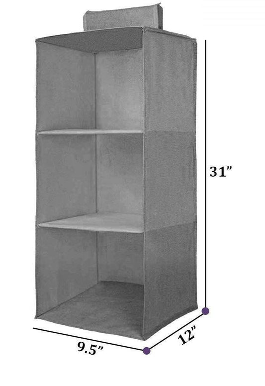 Hanging Wardrobe Organizer- 3 Shelves Non-Woven Fabric Hanging Storage Wardrobe Organizer.