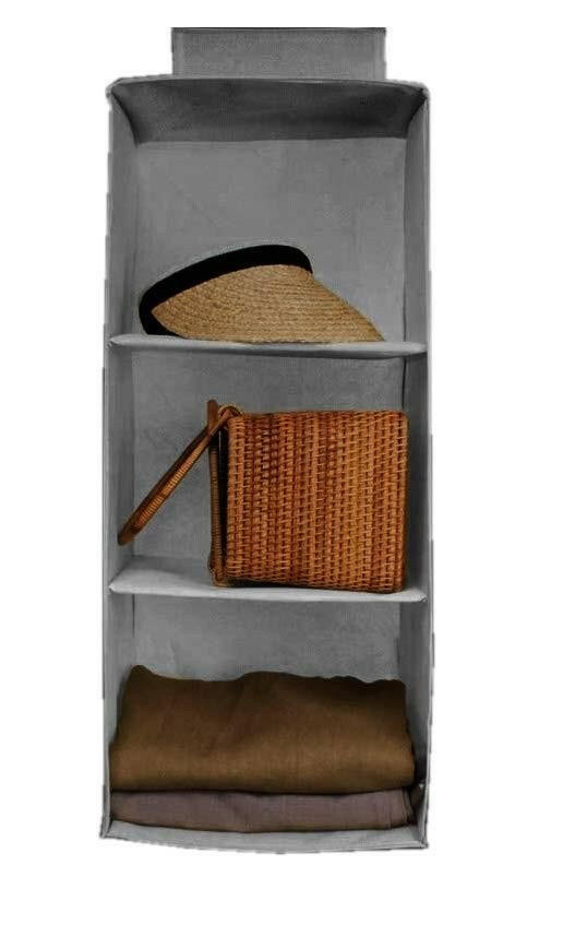 Hanging Wardrobe Organizer- 3 Shelves Non-Woven Fabric Hanging Storage Wardrobe Organizer.